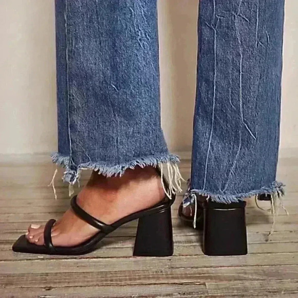 Free People Parker Pillow Square Toe Heels in Black - Picture 2 of 6